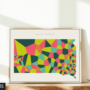 South Dakota Map Print: Mid-Century Geometric Wall Art