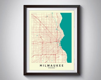 Milwaukee Map Print: Wisconsin Roadways, Vintage Style Office Decor