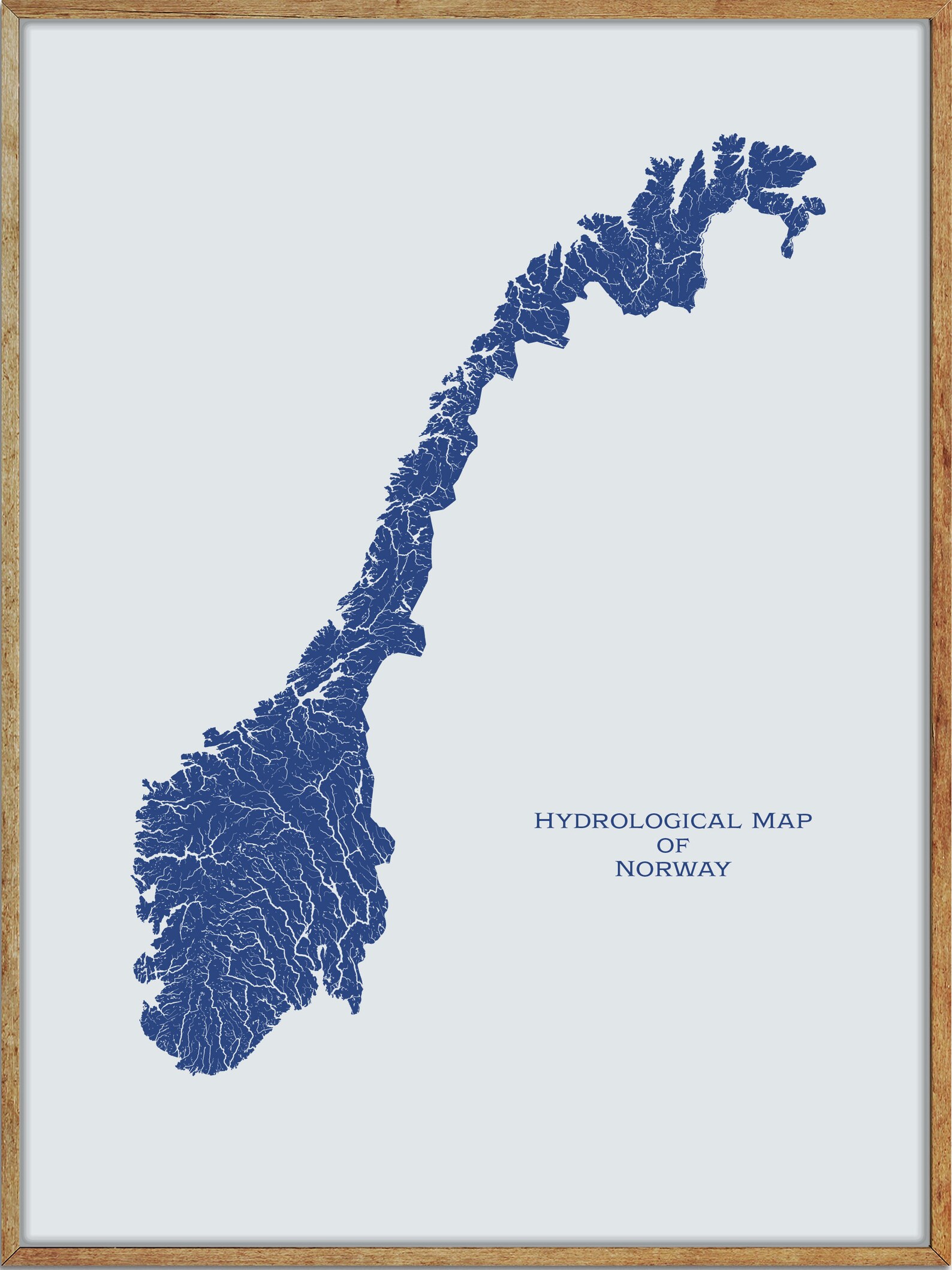 Norway Hydrological Map Rivers Lakes Art Print Etsy