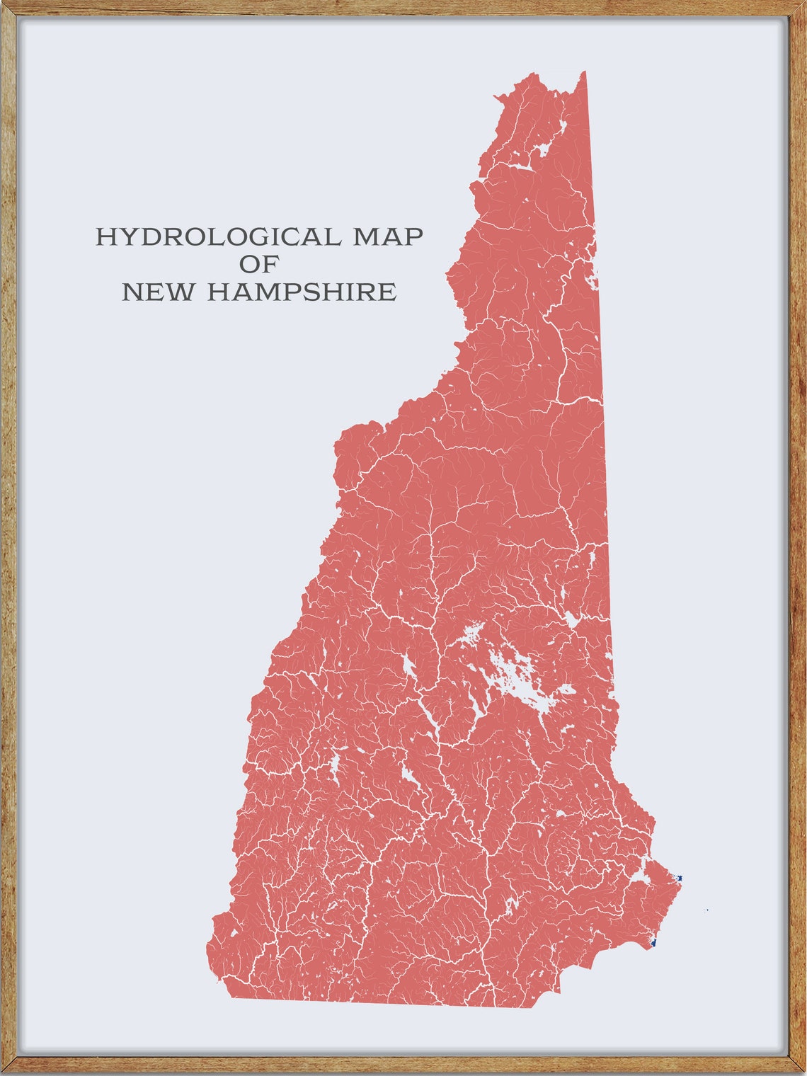 New Hampshire Hydrological Map of Rivers and Lakes New Etsy