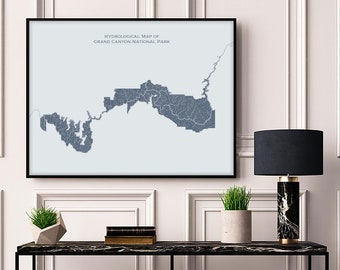 Grand Canyon National Park Hydrological Map of Rivers and Lakes, Grand Canyon Rivers Poster Map