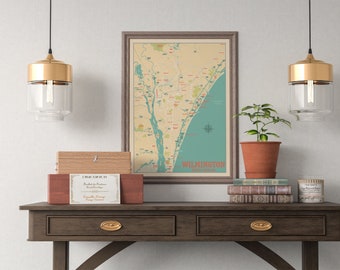 Wilmington North Carolina Map Print: Retro Coast Beach Poster