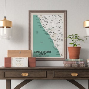 Orange County Coast Map Print: Retro Beach Poster, Framed