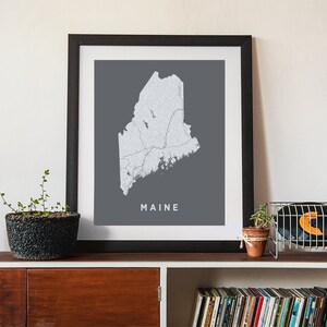 Maine State Map Art Print: Rivers, Lakes, and Motorways