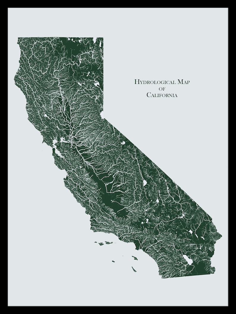 California Rivers and Lakes Map: Hydrological Poster - Etsy