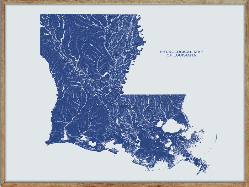 Louisiana Hydrological Map of Rivers and Lakes Louisiana Etsy