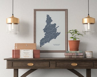 New River Watershed, Virginia - Hydrological Map of Rivers and Lakes, New River Watershed Rivers Poster Map