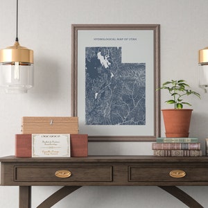 Utah Hydrological Map of Rivers and Lakes, Utah Rivers Poster Map