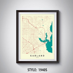 Garland Texas Map Poster: Vintage Style Office Wall Art