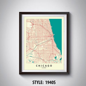 Map of Chicago, IL - Chicago Map - Chicago Poster - Office Décor - Wall Art - Travel Map - Chicago Travel Map