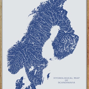 Scandinavian Rivers Map Scandinavia Hydrological Map of Rivers and Lakes, Norway Sweden Finland ...