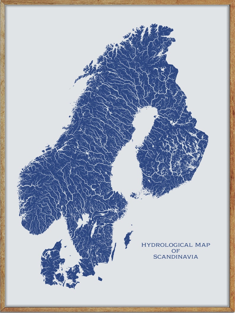Scandinavian Rivers Map Scandinavia Hydrological Map of Rivers and Lakes, Norway Sweden Finland ...