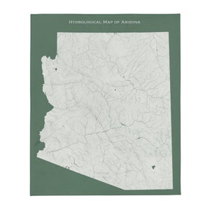 May include: A green map of Arizona with white lines showing the hydrological features of the state. The title "HYDROLOGICAL MAP OF ARIZONA" is at the top of the map.