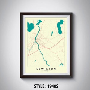 Lewiston Maine Map Art Print: Vintage Style Office Decor