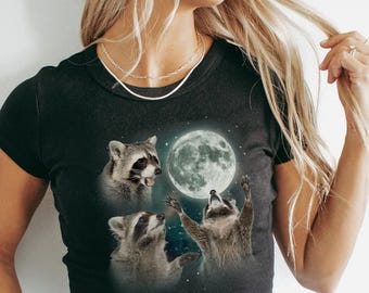 Vintage Three Raccoons Crop Top, y2k Baby Tee, 90s baby tee, Raccoon Shirt, Graphic Tees Raccoon Funny Shirt, Trendy Shirt, Weirdcore