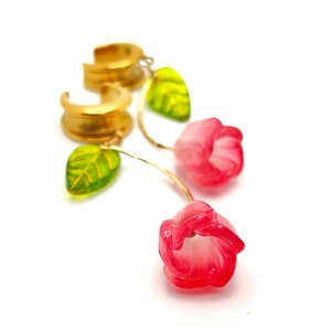 Pink Tulip Ear Saddle Dangle Tunnels- Sizes 2g 0g 00g 1/2” 9/16” 5/8” 3/4”7/8” 1”- Gold Gauges, Flower Ear Gauges