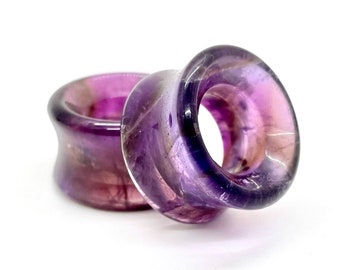 Pair of Amethyst Stone Tunnels- Double Flare - Sizes: 2g 0g 00g 1/2” 9/16” 5/8” 18mm 20mm 22mm 1"