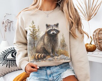 Retro Raccoon Sweatshirt, Skiing Raccoon Shirt, 90s Nostalgia Animal Sweatshirt, Boho Unisex Crewneck, Forest Sweatshirt, Feral Sweatshirt