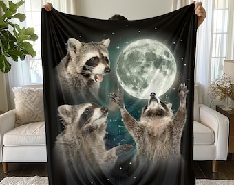 Vintage Howling Raccoon Blanket, Raccoon Gift, Weirdcore Blanket, Unique Blanket, Graphic Blanket Gift, Raccoon Plush, Capybara, Opossum