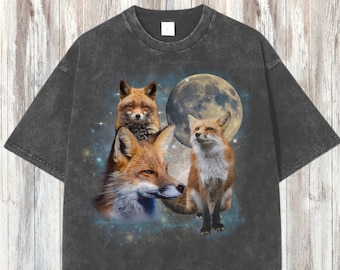 Three Fox Vintage Graphic T-shirts, Retro Fox Shirt, Fox Lovers, Funny Fox Tee, Oversized Washed Tee, Fox Gifts, Fox Nature Tshirt