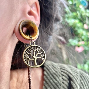Dangle Tunnels ft. Interchangeable Bronze Tree of Life Dangles- Wood & Stone Organic Gauges, Size 2g through 38mm