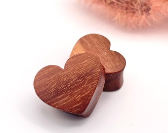 Organic Love Heart Cherry Wood Wooden Plug Ear Gauges- Organic Gauges Sizes 0g 00g 7/16" 1/2" 9/16" 5/8" 3/4" 7/8" 1"