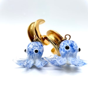 Glass Octopus Friends Ear Saddle Dangle Tunnels Plug Gauges- Sizes 2g 0g 00g 1/2” 9/16” 5/8” 3/4” 7/8”  1”- Octopus Ear Gauges