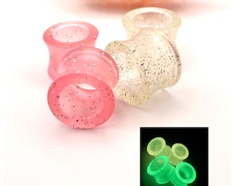 Amazing Glitter Glow in the Dark Iridescent Gauges  Ear Tunnels- Acrylic Silicone Halloween Ear Gauges- 2g 0g 00g 1/2" 9/16" 5/8"