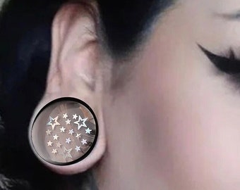 Holo Starry Night Ear Plugs Gauges Tunnels Holographic Stars 0g 00g 1/2" 9/16" 5/8" 11/16" 3/4" 7/8" 1" 28mm 30mm