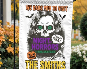 Personalized Halloween Garden Flag, Vintage Spook Season Outdoor Decor, Custom Trick or Treat Yard Banner, Creepy Cute Décor, Weirdcore