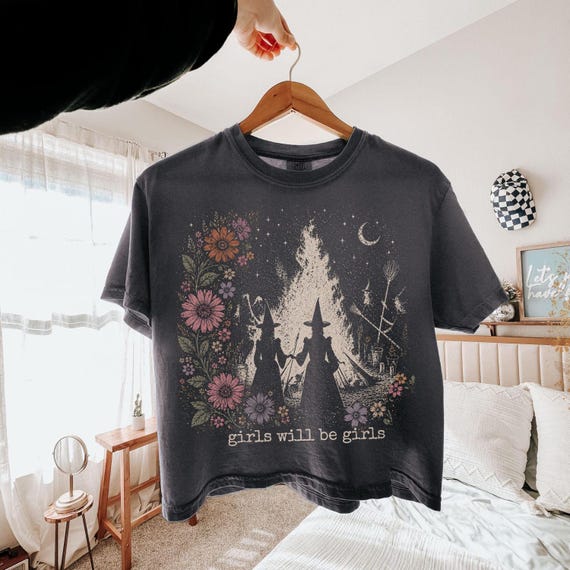 Girls Will Be Girls Shirt, Witchy Feminist Tee, Summerween Shirt, Grunge Graphic Tee, Pastel Goth Shirt, Boxy Crop Top Tank