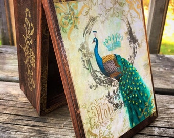 PERSONALIZED Bohemian Peacock Jewelry Box w/ Mirror & Drawer -Jewelry Organizer / Personalized Jewelry Box / Peacock Gift / Birthday