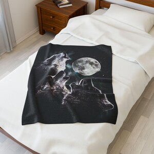 Vintage Wolf Blanket, Wolf Lover Gift, Weirdcore Blanket, Unique Blanket, Graphic Blanket Gift, Cosmic Wolf Pack Fleece Blanket, Wolf Decor image 5