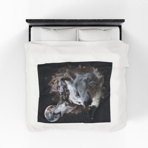 Vintage Wolf Blanket, Wolf Lover Gift, Weirdcore Blanket, Unique Blanket, Graphic Blanket Gift, Cosmic Wolf Pack Fleece Blanket, Wolf Decor 50" × 60"