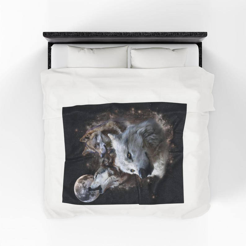 Vintage Wolf Blanket, Wolf Lover Gift, Weirdcore Blanket, Unique Blanket, Graphic Blanket Gift, Cosmic Wolf Pack Fleece Blanket, Wolf Decor 50" × 60"