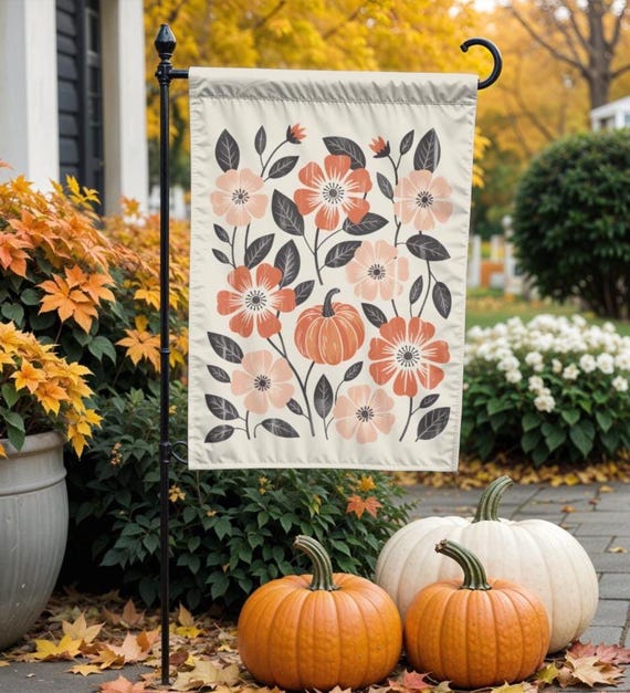 Boho Floral Fall Garden Flag, Cottagecore Yard Art, House Warming Gift, Porch Decor, Fall  Outdoor Decor, Garden Art, Autumn Garden Flag