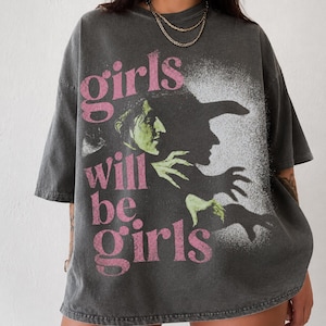 Girls Will Be Girls Shirt, Witchy Feminist Tee, Goth Summer Graphic Tee, Pink Witch Tee, Grunge Feminist Shirt, Vintage Summerween Shirt image 1