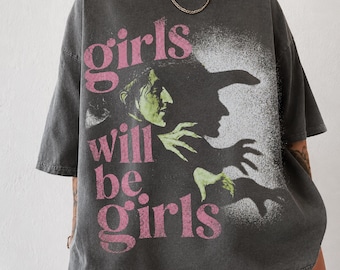 Girls Will Be Girls Shirt, Witchy Feminist Tee, Goth Summer Graphic Tee, Pink Witch Tee, Grunge Feminist Shirt, Vintage Summerween Shirt