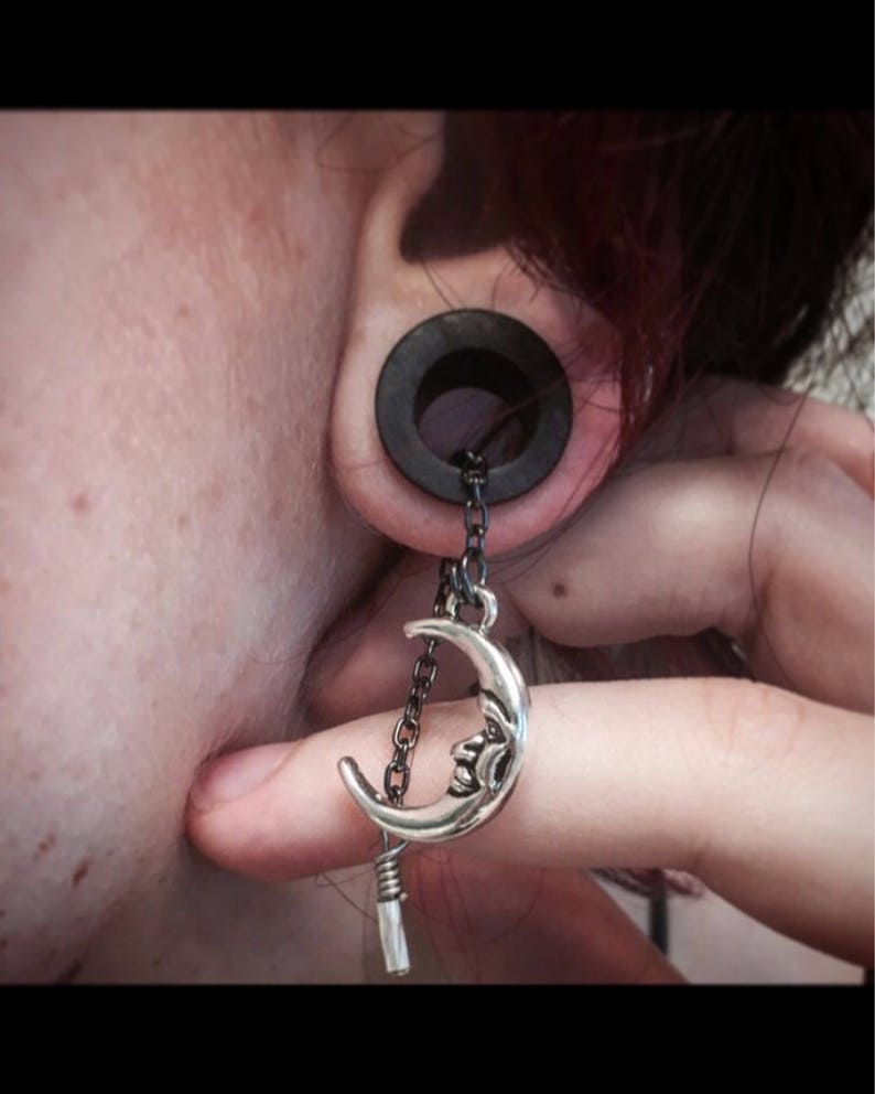 38mm Moon Dangles- Sizes 2g Bloodwood Ebony Organic Wood Gauges Black Tunnels Magnetic Tunnels w Detachable Mr 6mm - 1 12