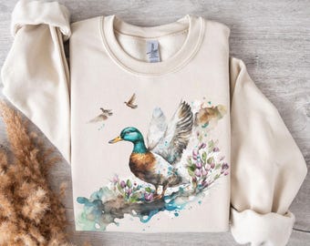 Duck Sweatshirt, Animal Sweatshirt, Boho Unisex Crewneck, Forest Sweatshirt, 90s Nostalgia Mallard Duck Sweatshirt, Duck Gifts, Duck Shirt