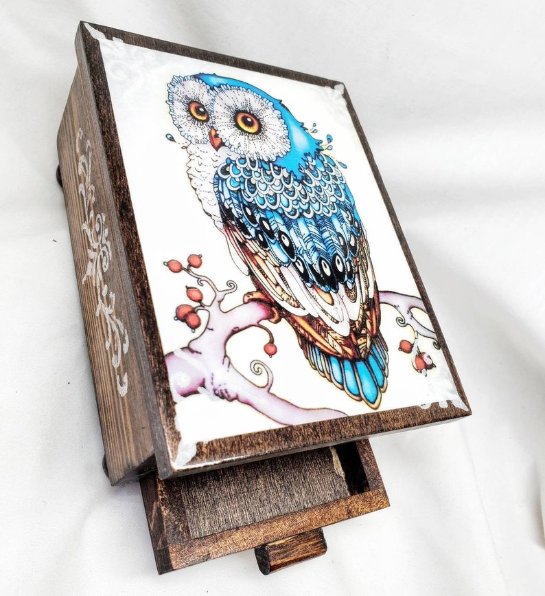 PERSONALIZED Majestic Owl Jewelry Box, with Mirror & Drawer Jewelry Organizer, Personalized Gift for mom, Owl Decor image 6