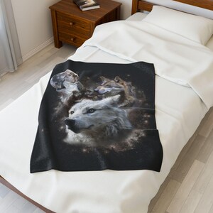 Vintage Wolf Blanket, Wolf Lover Gift, Weirdcore Blanket, Unique Blanket, Graphic Blanket Gift, Cosmic Wolf Pack Fleece Blanket, Wolf Decor image 4