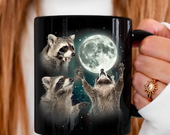Funny Raccoon Mug, Three Moon Raccoon Cup, Trash Panda Gift, Weirdcore Mug, Opossum Coffee Cup, Cute Raccoon Lover Gift, Cottagecore Mug