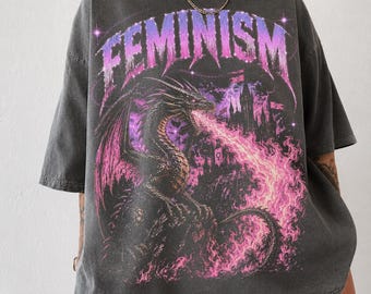 Vintage Feminism Dragon Shirt, Feminist Fantasy Comfort Colors Tee, Y2K Goth Graphic Shirt