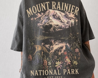 Mount Rainier National Park Shirt, Vintage 90's Mountain Hiking Tee, Retro Deer Tee, Comfort Colors Oversized Nature Shirt