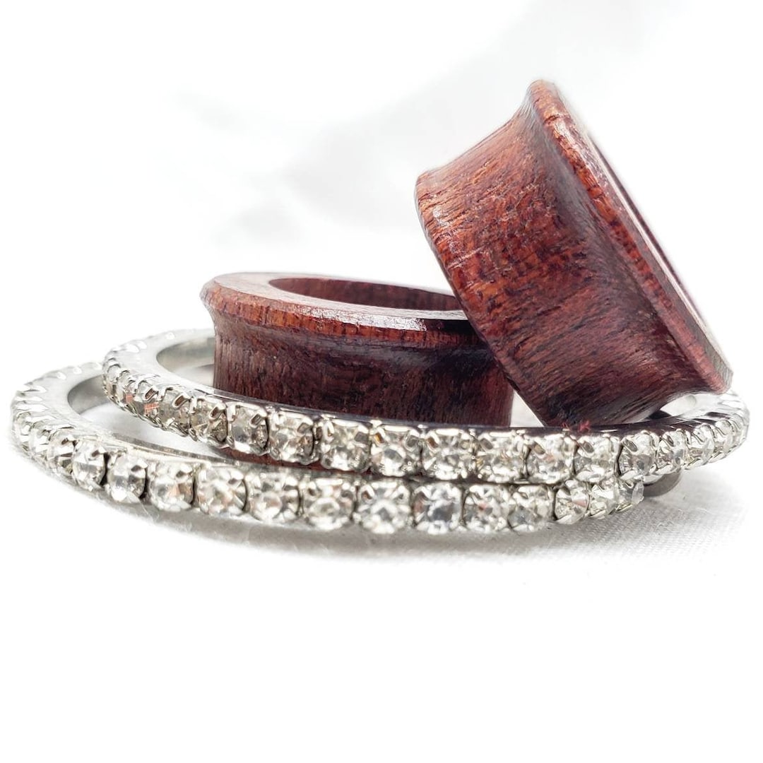 Organic Ear Tunnels & Crystal Rhinestone Hoops for Stretched Ears