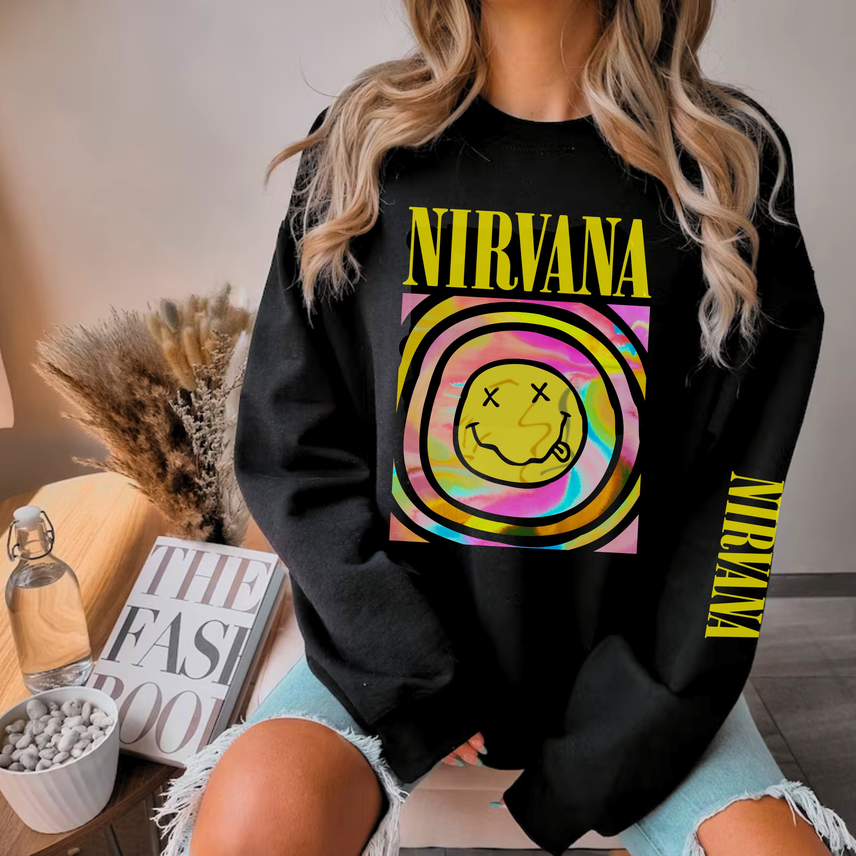 Discover Pink Nirvana Sweatshirt, Preppy Sweatshirt, 90s sweatshirt, Nirvana Sweatshirt