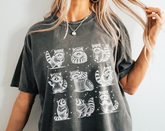 Raccoons 90s Comfort Colors® Vintage Tattoo Style Tshirt, Retro Boho Raccoon Lovers Tshirt, Cute Shirts, Nature Unisex Adult Cotton Shirt