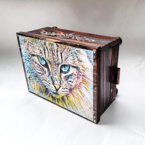 PERSONALIZED Psychedelic Kitty Cat Wood Jewelry Box, Trinket Box, Jewelry Organizer, Personalized Jewelry Box, Stash Box, Christmas Gift