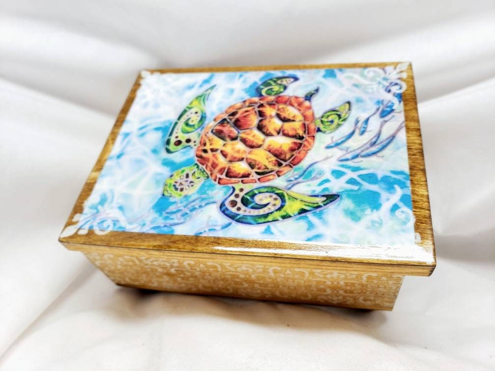 PERSONALIZED Sea Turtle Jewelry Box With Mirror & Drawer Etsy UK